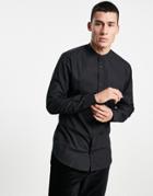 Jack & Jones Essentials Smart Shirt With Granddad Collar In Slim Fit Black