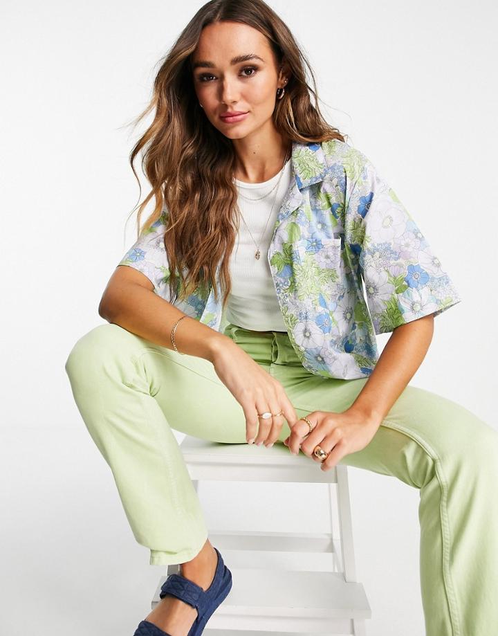 Mango Short Sleeve Bowling Shirt In Green Floral - Part Of A Set-multi