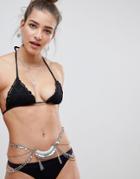 Asos Design Statement Coin Charm Belly Chain - Silver