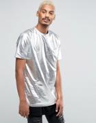 Asos Longline Metallic T-shirt In Silver - Silver