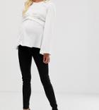 Asos Design Maternity Tall Ridley High Waisted Skinny Jeans In Clean Black With Over The Bump Waistband