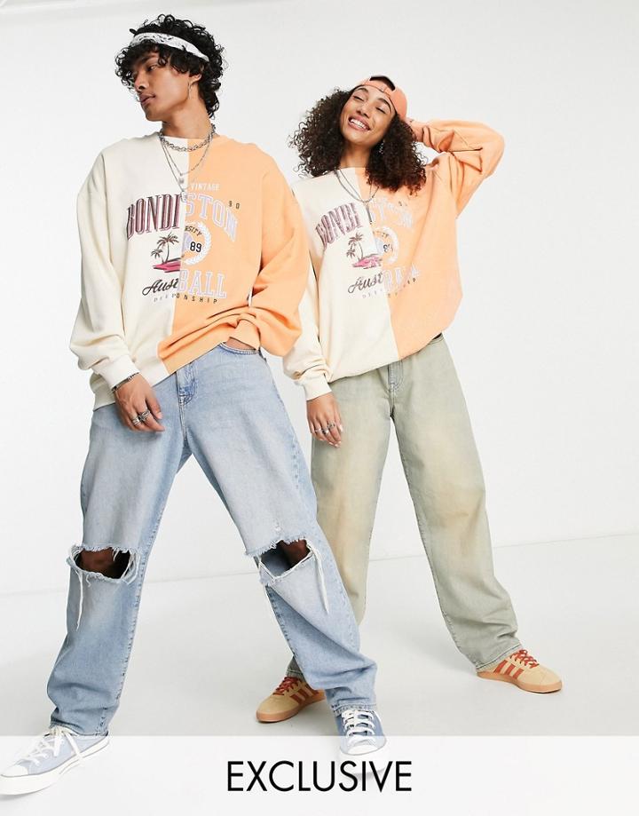 Reclaimed Vintage Inspired Unisex Spliced Sweat In Washed Peach-multi