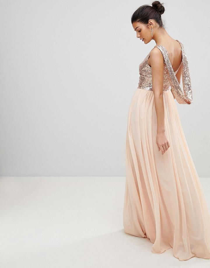 City Goddess Cowl Back Sequin And Chiffon Maxi Dress - Pink