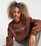 Collusion Embroidered Branded Sweatshirt In Brown