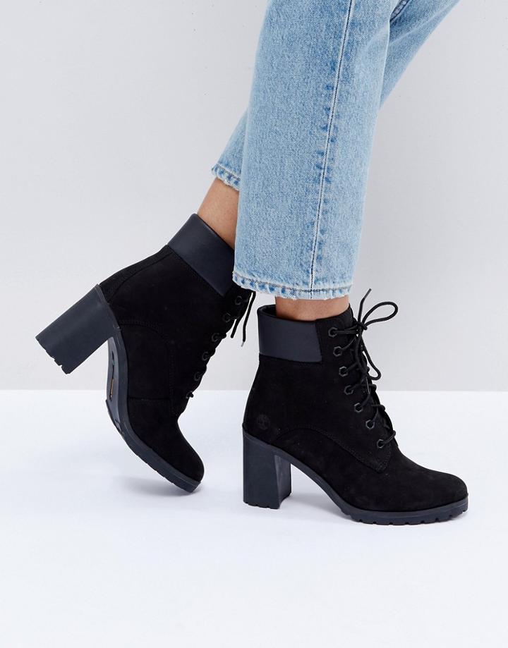 Timberland Allington Black Nubuck Heeled Ankle Boots - Black