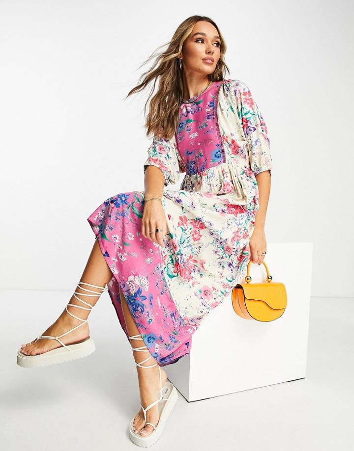 River Island Floral Mix Maxi Dress In Bright Pink