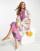 River Island Floral Mix Maxi Dress In Bright Pink