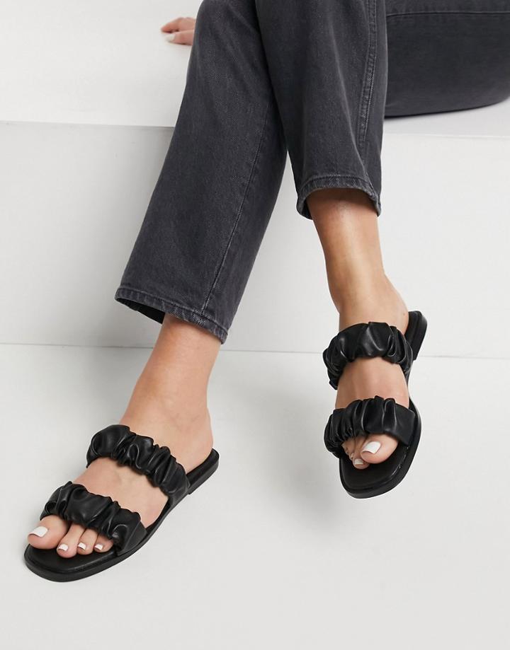 Asos Design Fanned Ruffle Flat Sandals In Black