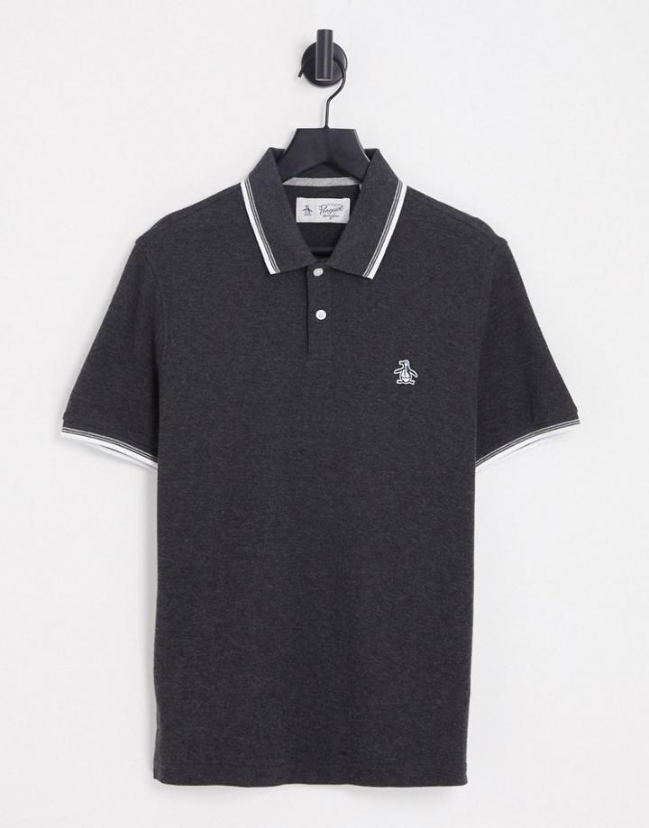 Original Penguin Plain Tipped Collar Polo-gray