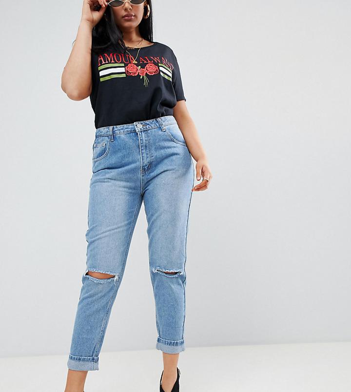 Prettylittlething Mom Jean In Light Wash - Blue