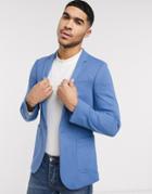 Asos Design Super Skinny Jersey Blazer In Mid Blue-blues