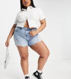 Simply Be Ripped Denim Shorts In Vintage Blue-blues