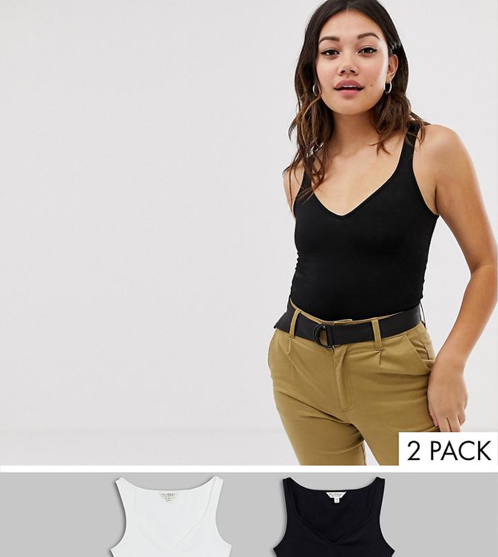 Miss Selfridge Pack Of 2 Tanks With Sweetheart Neckline In Black And White