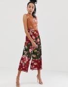 Asos Design Jumpsuit With High Neck In Mixed Print - Multi