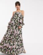 Asos Edition Off Shoulder Embroidered Maxi Dress - Multi