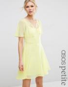 Asos Petite Skater Dress With Lace Insert - Yellow