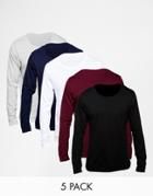 Asos Long Sleeve T-shirt With Scoop Neck 5 Pack Save 25% - Multi