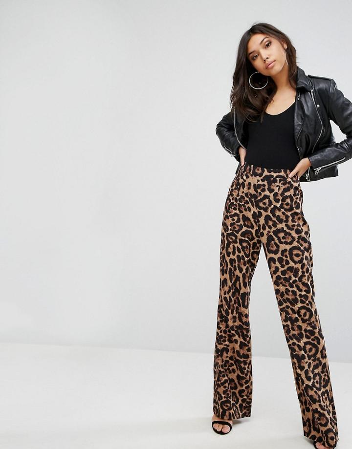 Prettylittlething Leopard Print Wide Leg Pants - Multi