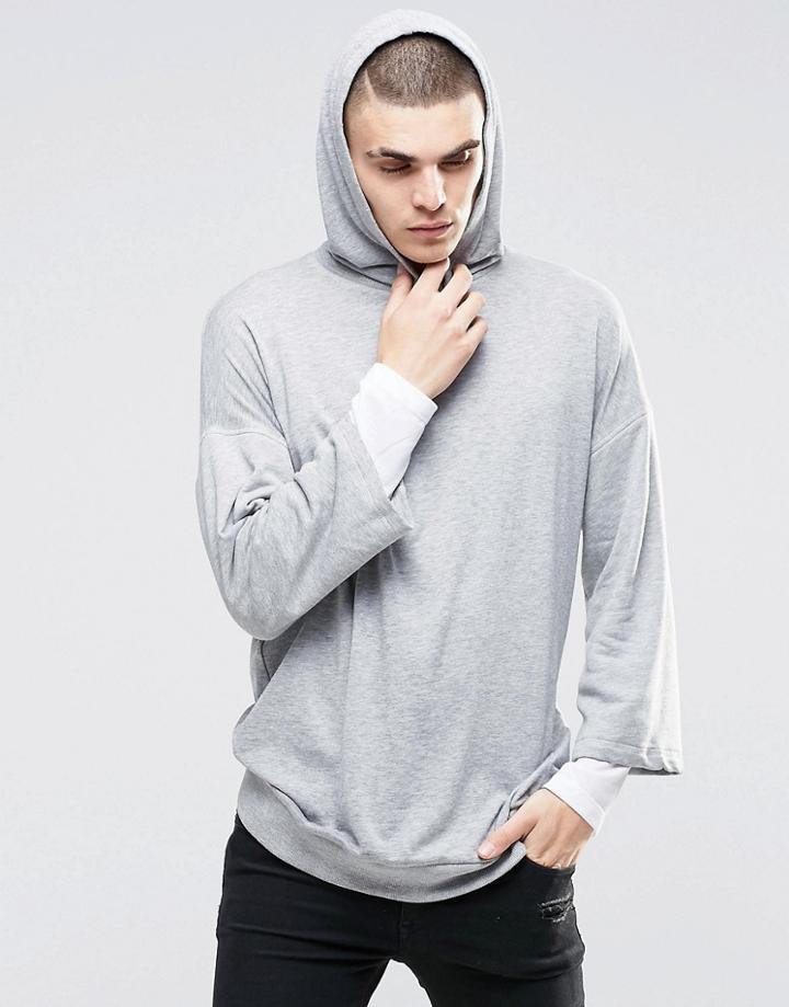 Asos Oversized Longline Double Layer Hoodie - Gray Marl