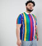 Asos Design Plus Relaxed Rugby Polo With Rainbow Vertical Stripe - White