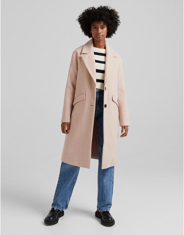 Bershka Formal Coat In Pink