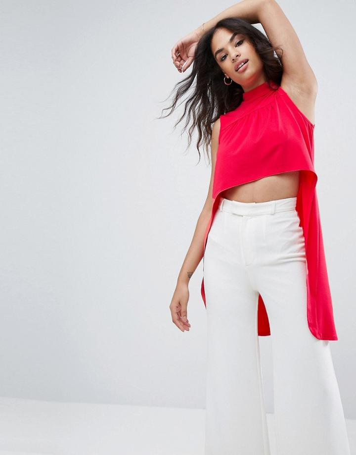 Asos Top With Dramatic Ruffle Drop Hem - Pink