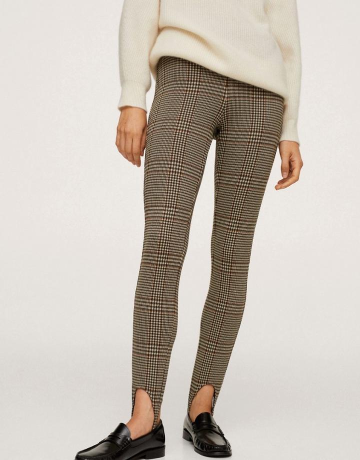 Mango Stirrup Leggings In Brown Winter Check