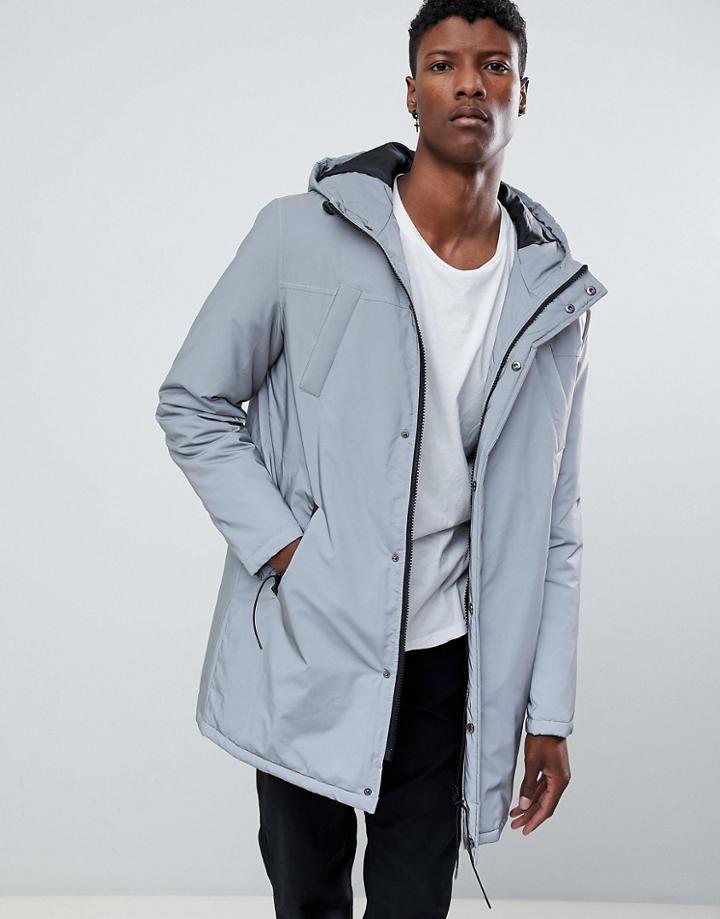 Asos Design Reflective Parka In Silver - Silver