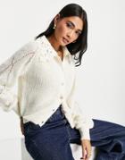 Y.a.s Lace Collar Detail Cardigan In Cream-white