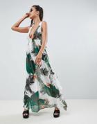 Asos Design Tropical Print Frill Back Beach Maxi Dress - Multi