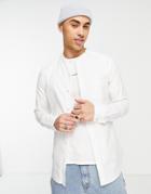 Topman Long Sleeve Stretch Skinny Oxford Grandad Collar Shirt In White