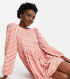 Asos Design Tall Textured Mini Smock Dress With Strappy Back In Red Gingham-multi