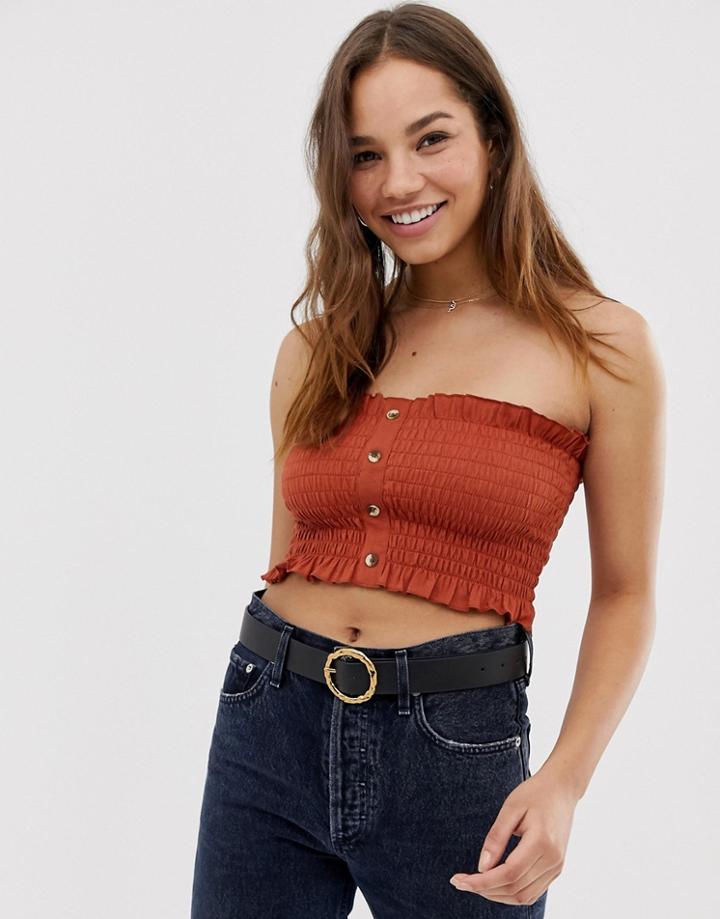 Asos Design Button Through Shirred Bandeau - Red