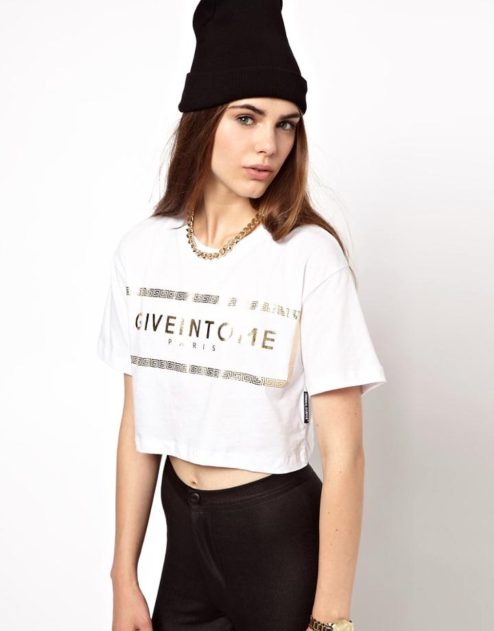 Criminal Damage Crop T-shirt With Give In To Me Print - White