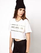 Criminal Damage Crop T-shirt With Give In To Me Print - White