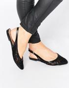 London Rebel Ava Lace Sling Point Flat Shoes - Black