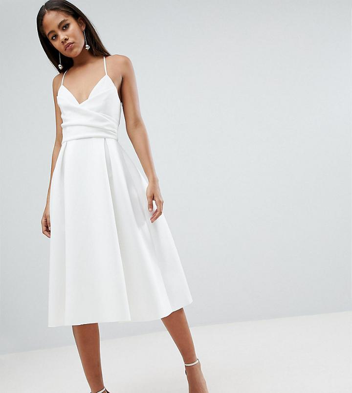 Asos Design Tall Scuba Cami Prom Midi Dress - White