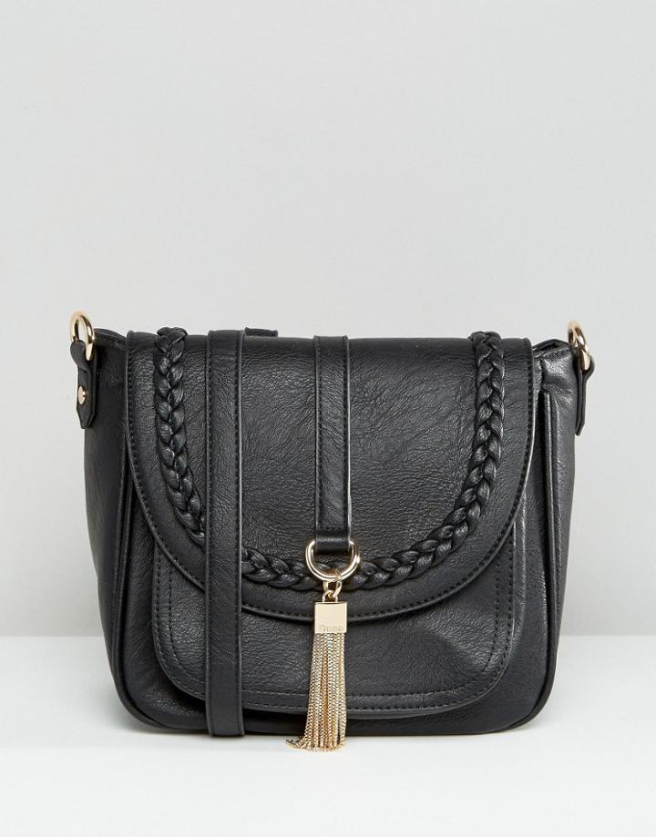 Dune Fold Over Cross Body Bag - Black