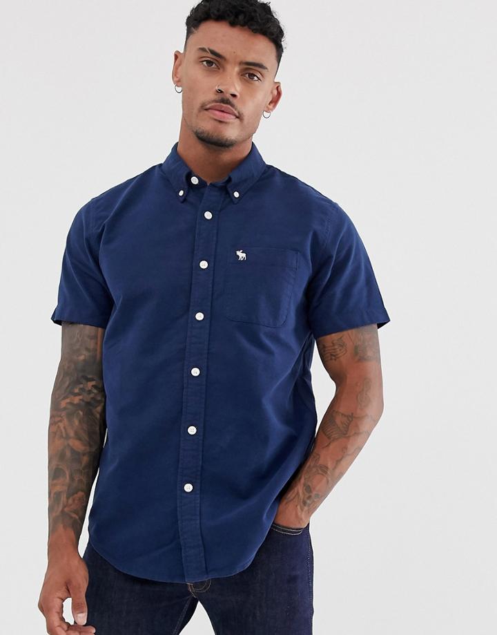 Abercrombie & Fitch Icon Logo Short Sleeve Oxford Shirt In Navy