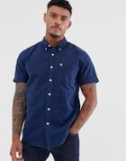 Abercrombie & Fitch Icon Logo Short Sleeve Oxford Shirt In Navy