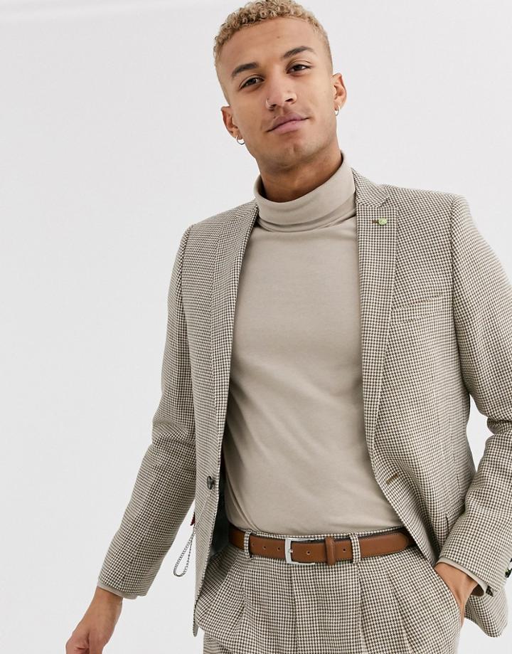 Twisted Tailor Super Skinny Fit Suit Jacket In Brown Dogstooth