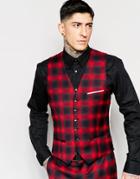 Heart & Dagger Ombre Check Waistcoat In Super Skinny Fit - Red