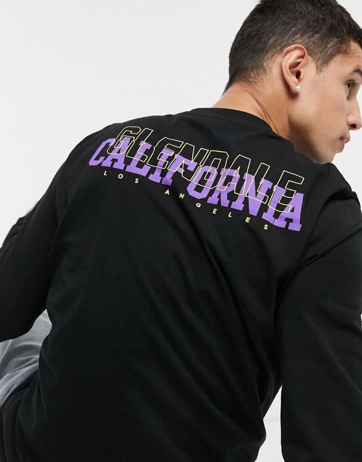 Asos Design Long Sleeve T-shirt In Black With Collegiate City Print