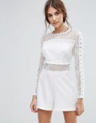 New Look Lace Insert Romper - White
