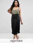 Asos Curve Slinky Midi Skirt With Ruffle - Black