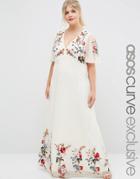 Asos Curve Salon Floral Maxi Dress In Embroidered Mesh - Print