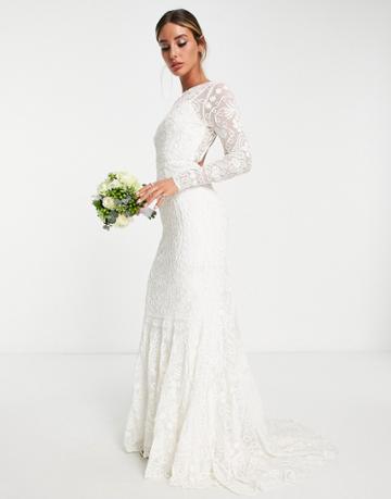 Asos Edition Connie Tonal Cornelli Embroidered Wedding Dress-white