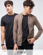 Asos Jersey Muscle Fit Bomber Jacket/black Longline T-shirt 2 Pack - M