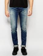 Diesel Jeans Sleenker 84bi Skinny Fit Stretch Mid Distressed Wash - Mid Distressed