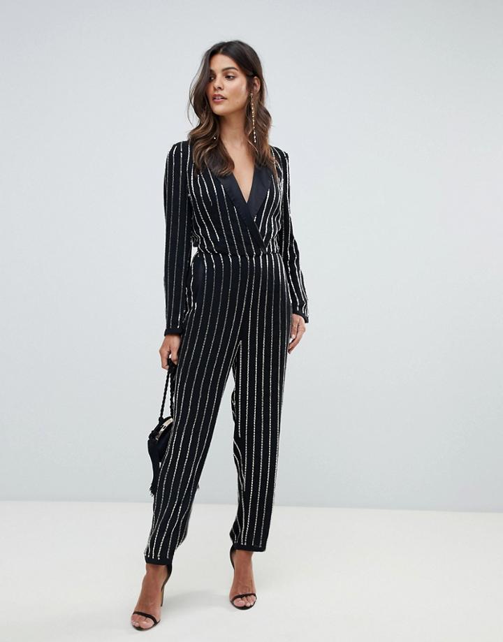 Asos Design Embellished Tux Jumpsuit - Black